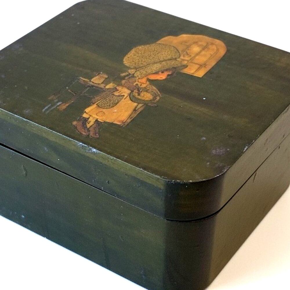 Vintage 1970s Holly Hobbie Wooden Trinket Box Decoupage Jewelry Keepsake Chest